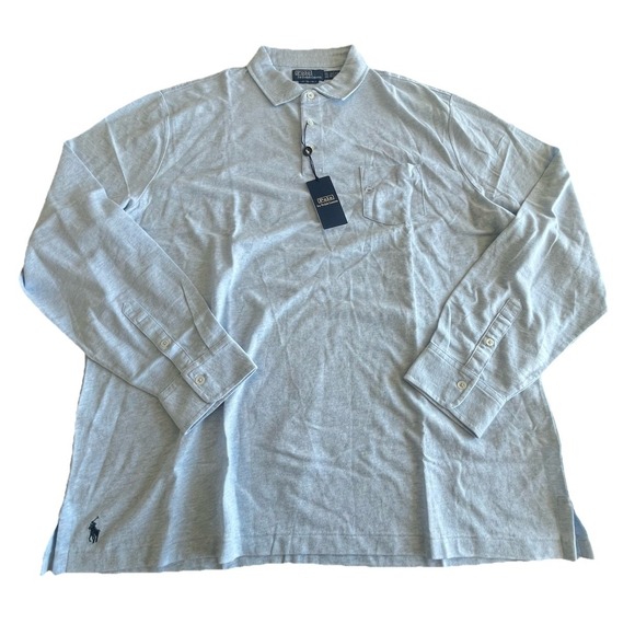 Polo Ralph Lauren Long Sleeve Custom Slim Fit Polo‎ Shirt Light Blue Sz XXL 2XL